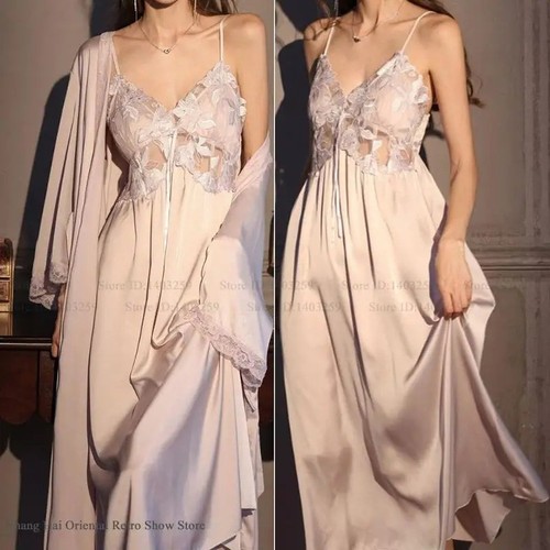 Damen morgenmantel set - set, satin
